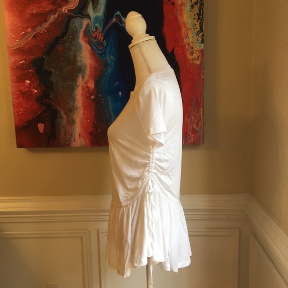 J CREW White Classic Crew Neck Soft Gathered Ruffle T Shirt - Picture 4 of 7